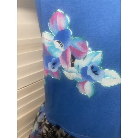 Vtg 80s Classic II Drop Waist Dress Short Sleeve Floral Cotton Union Made USA L - Picture 10 of 11